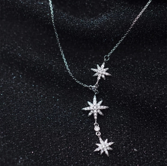 925 sterling silver zircon sparkling star pandent necklace for women Christmas g - Picture 6 of 8